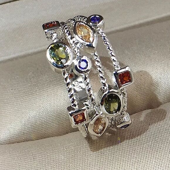 💎135💎 Women's 925 Sterling Silver Multicolor Gemstone Ring @KindLuxuries - Picture 2 of 11